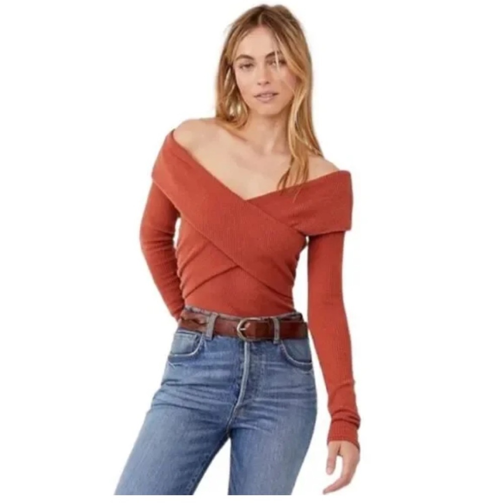 Free People Marley Off The Shoulder Ribbed Top Size XS Warmstone Color